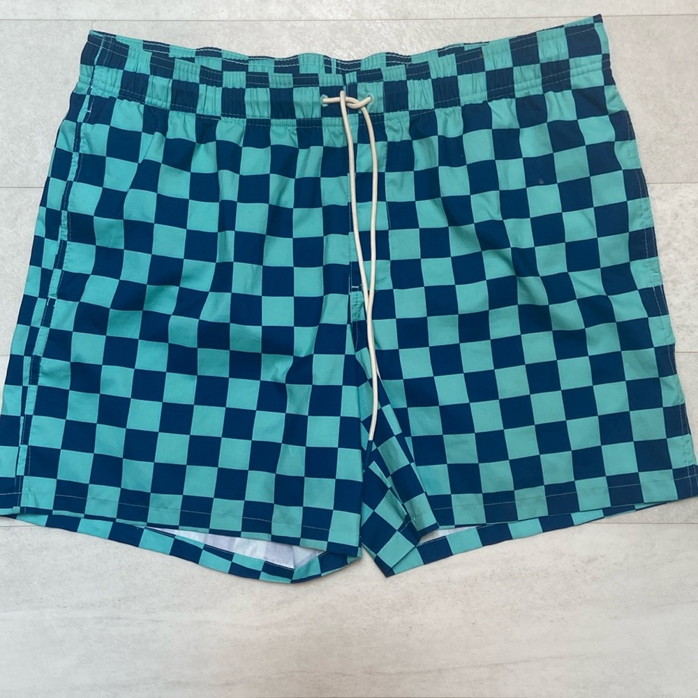 Men’s checkerboard swim trunks